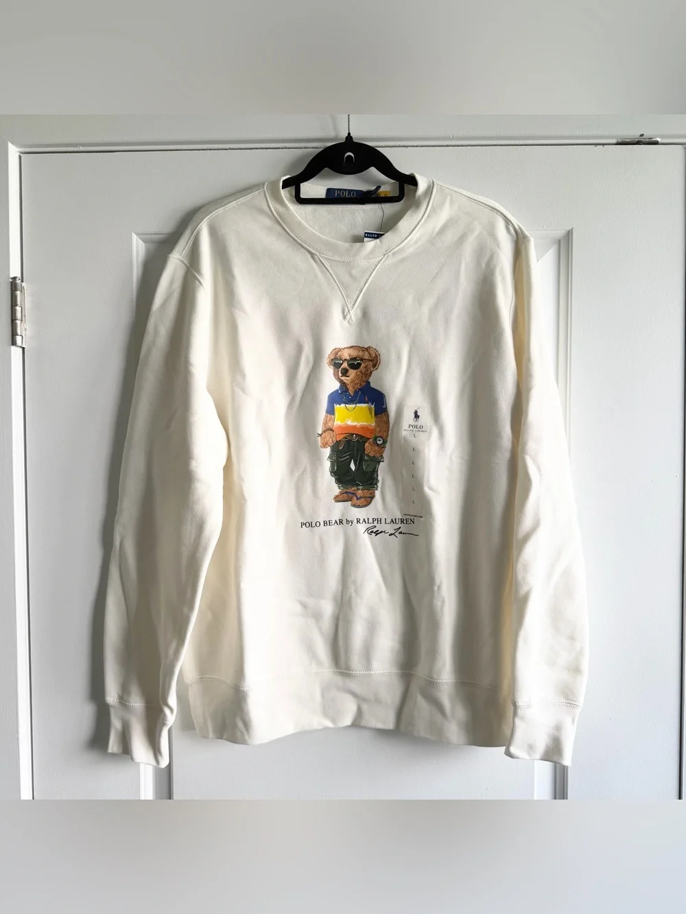 Polo Ralph Lauren White Cream Bear Fleece Sweatshirt NWT